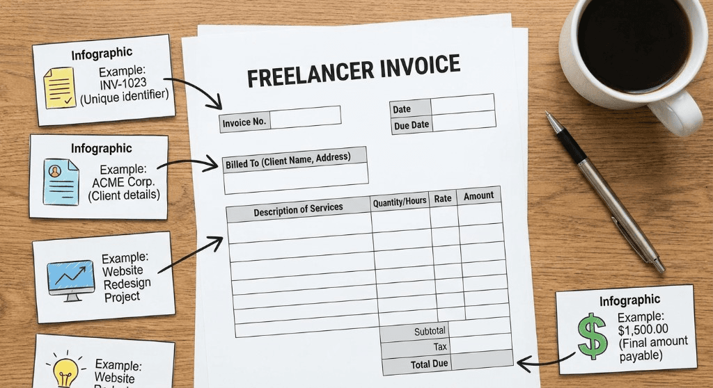 Invoice lifecycle infographic showing creation to payment process