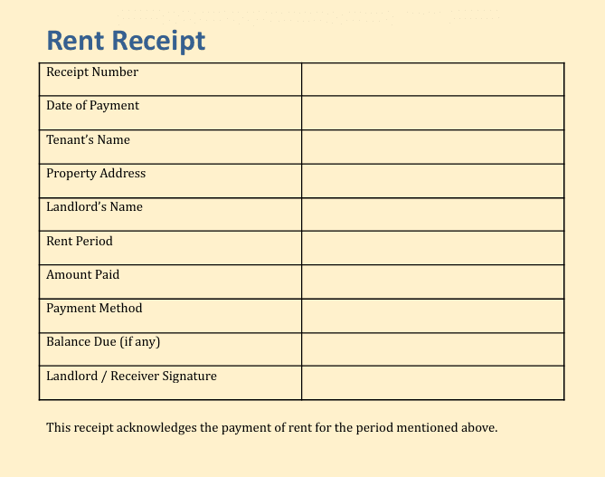 Classic rent receipt template preview